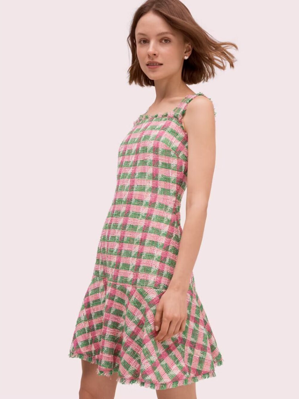 Kate Spade Plaid Tweed Sleeveless Mini Dress Drop Waist Wedding Guest Formal - 0